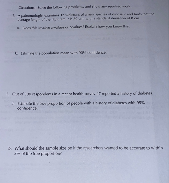 Solved Directions: Solve the following problems, and show | Chegg.com
