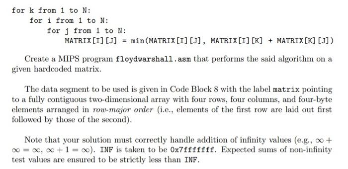 Solved Task: Create a MIPS program on the floydwarshall | Chegg.com