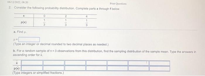 Solved 2. Consider the following probability distribution. | Chegg.com