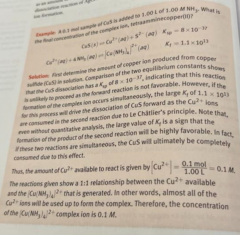 Solved Example: A 0.1 ﻿mol sample of CuS is added to 1.00L | Chegg.com