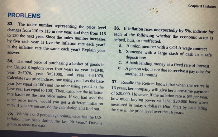 Solved Chapter 9 Inflation PROBLEMS 33. The index number | Chegg.com