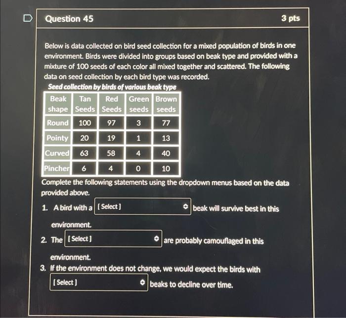 Solved Below is data collected on bird seed collection for a | Chegg.com