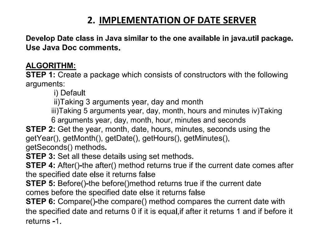 2. IMPLEMENTATION OF DATE SERVER Develop Date class | Chegg.com