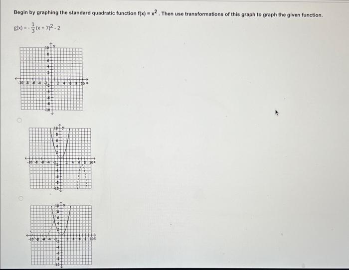 Begin by graphing the standard quadratic function chegg