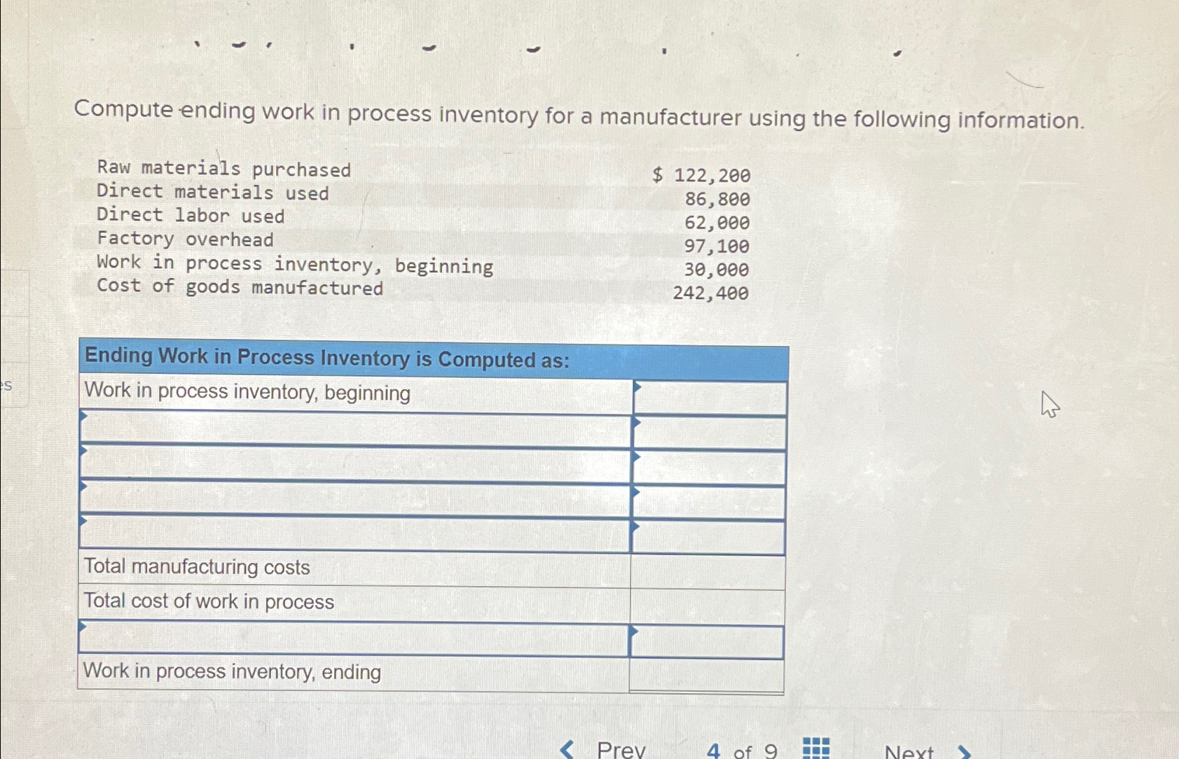 Solved Compute Ending Work In Process Inventory For A | Chegg.com