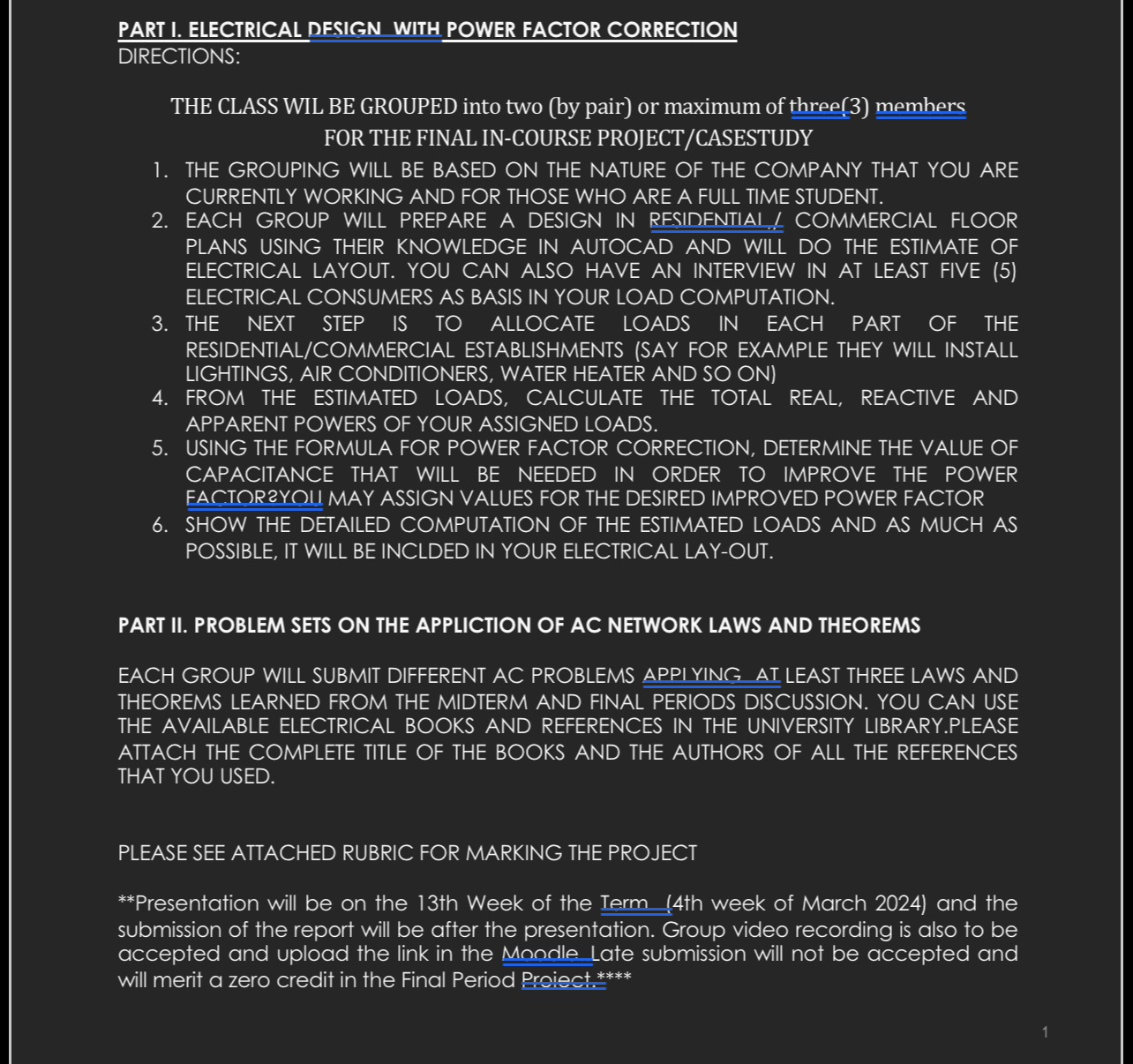 Solved PART I. ELECTRICAL DESIGN WITH POWER FACTOR | Chegg.com