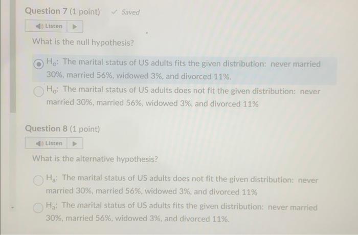 Solved A researcher reads that the marital status of US | Chegg.com