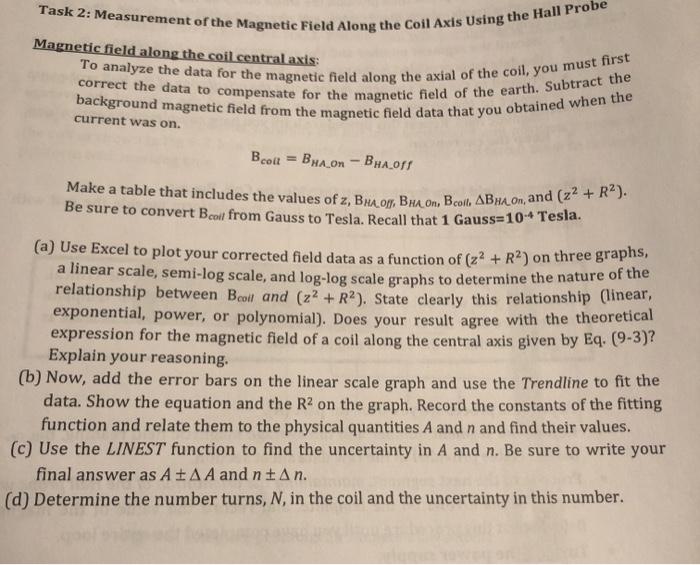 Task 2: Measurement of the Magnetic Field Along the | Chegg.com