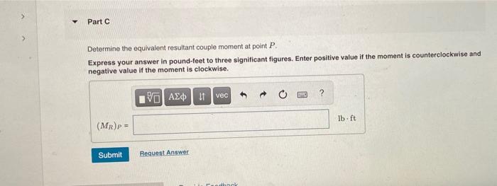 Determine the equivalent resultant couple moment at point \( P \).
Express your answer in pound-feet to three significant fig