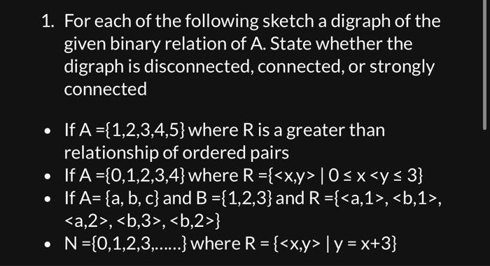 Solved 1. For each of the following sketch a digraph of the | Chegg.com