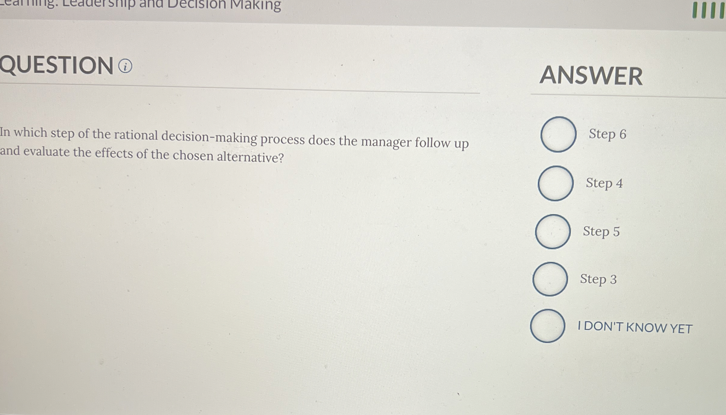 Solved QUESTIONIn which step of the rational decision-making | Chegg.com