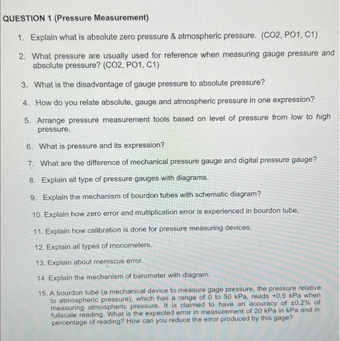Solved ESTION 1 (Pressure Measurement) 1. Explain what is