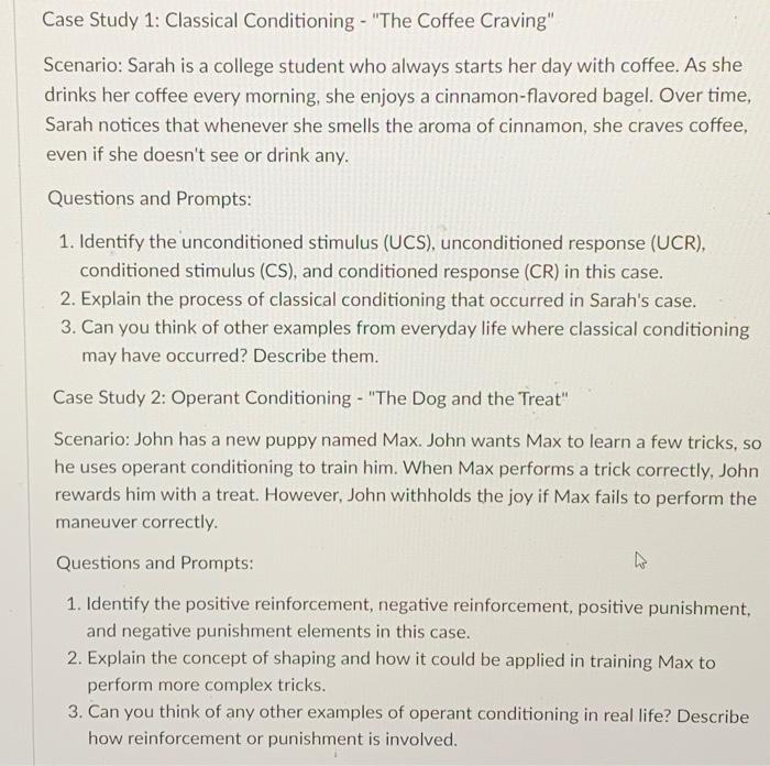 Solved Case Study 1: Classical Conditioning - "The Coffee | Chegg.com