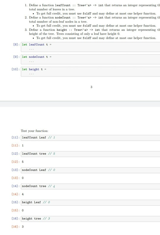 1. Define a function leafCount :: Tree -> int | Chegg.com