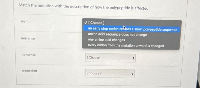 Solved Match the mutation with the description of how the | Chegg.com