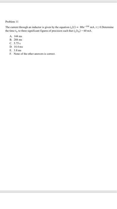 Solved Problem 11 The current through an inductor is given | Chegg.com