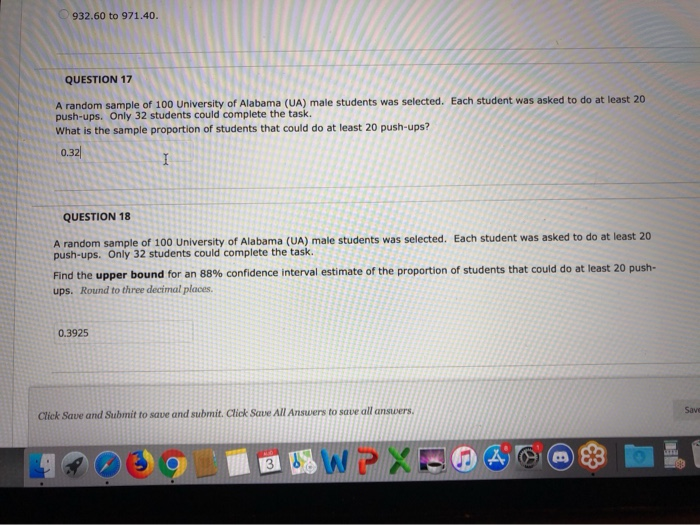 Solved 932.60 to 971.40 QUESTION 17 A random sample of 100 | Chegg.com