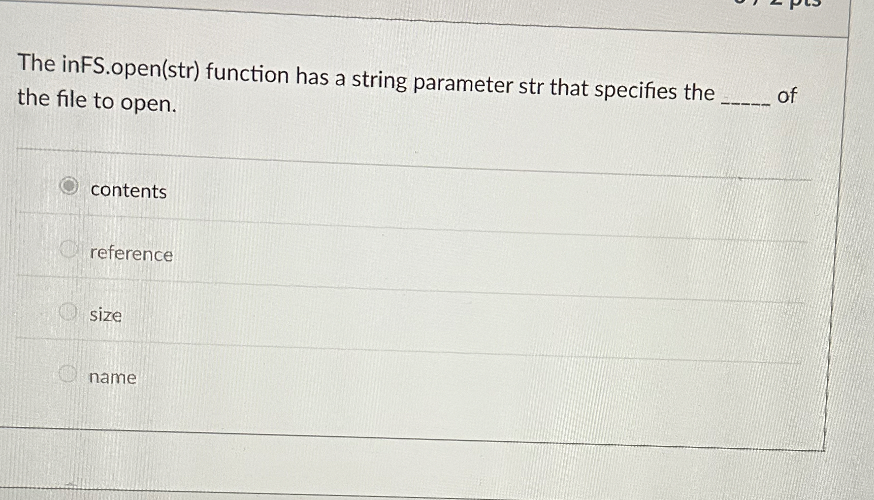 Solved The inFS.open(str) ﻿function has a string parameter | Chegg.com
