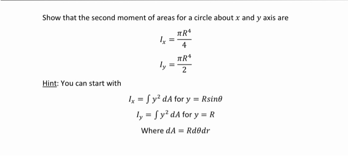 Solved Show that the second moment of areas for a circle | Chegg.com