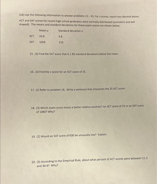 Solved (16) Use The Following Information To Answer Problems | Chegg.com