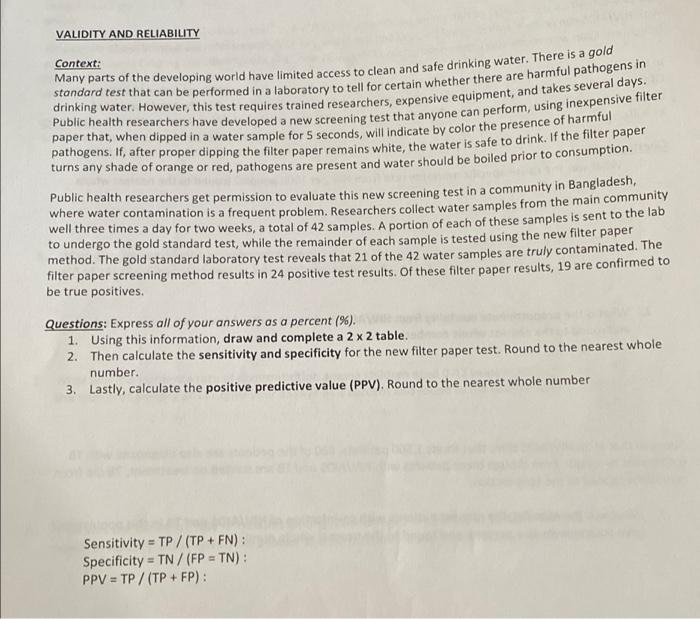 Solved VALIDITY AND RELIABILITY Context: Many parts of the | Chegg.com
