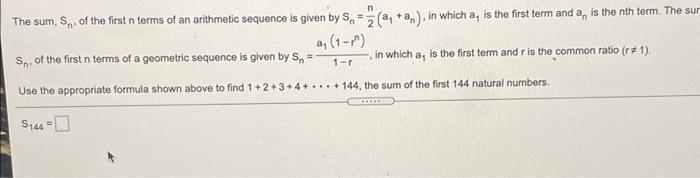 Solved n The sum, Sn, of the first n terms of an arithmetic | Chegg.com