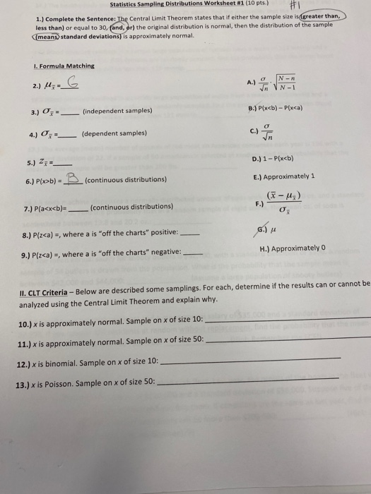 worksheet 1 on sampling distributions