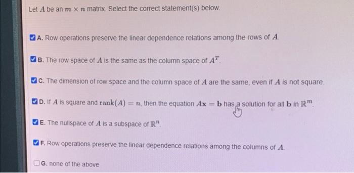 Solved Let A be an m x n matrix. Select the correct Chegg