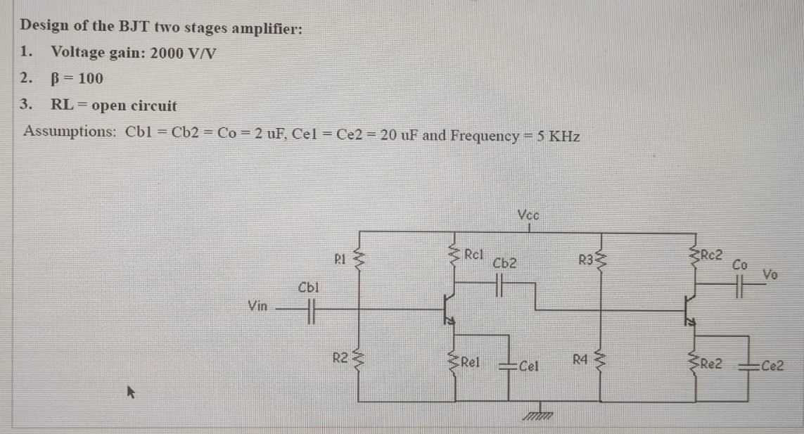 Solved Design Of The BJT Two Stages Amplifier:Voltage Gain: | Chegg.com