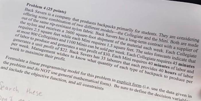 Solved Problem 4 (25 points) Back Savers is a company that | Chegg.com