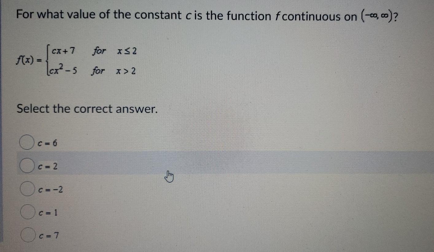 Solved For what value of the constant cis the function f | Chegg.com