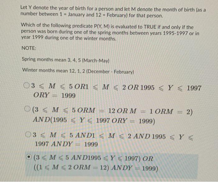 Solved Let Y denote the year of birth for a person and let M | Chegg.com