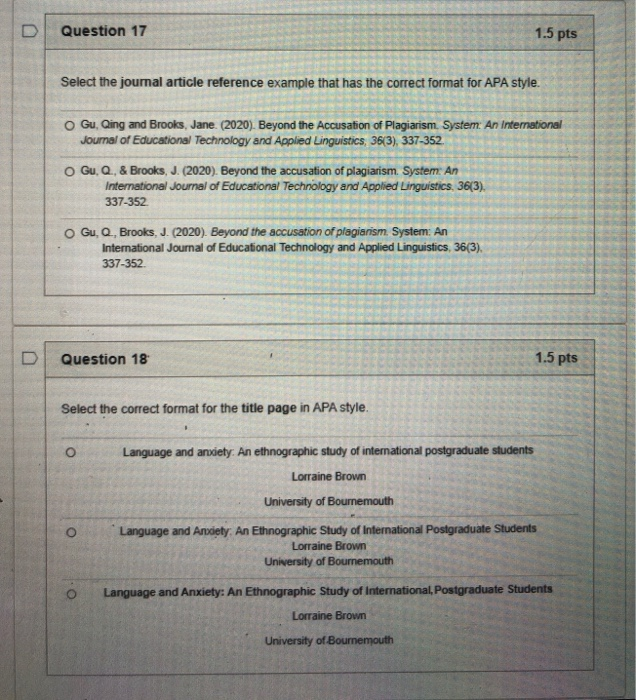 D Question 17 1.5 pts Select the journal article | Chegg.com