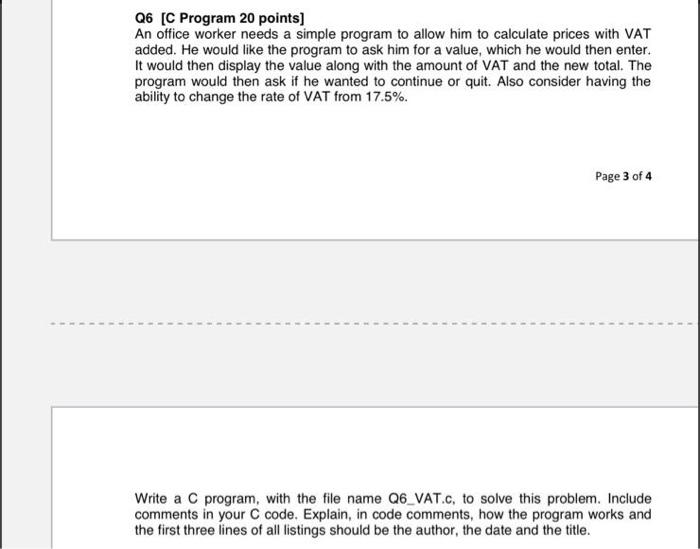 Solved Q6 C Program 20 points) An office worker needs a | Chegg.com