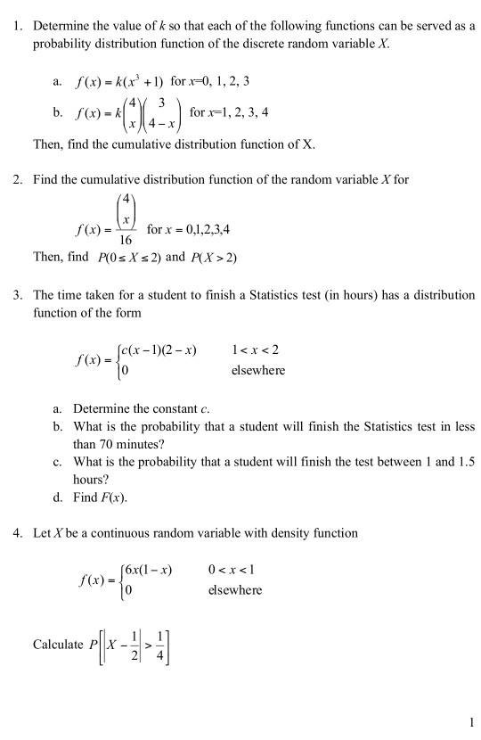 Solved 1 Determine The Value Of K So That Each Of The Fo Chegg Com