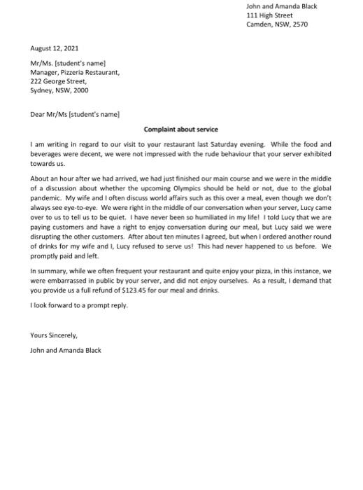 Solved write a plan for a bad news letter to Mr and Mrs