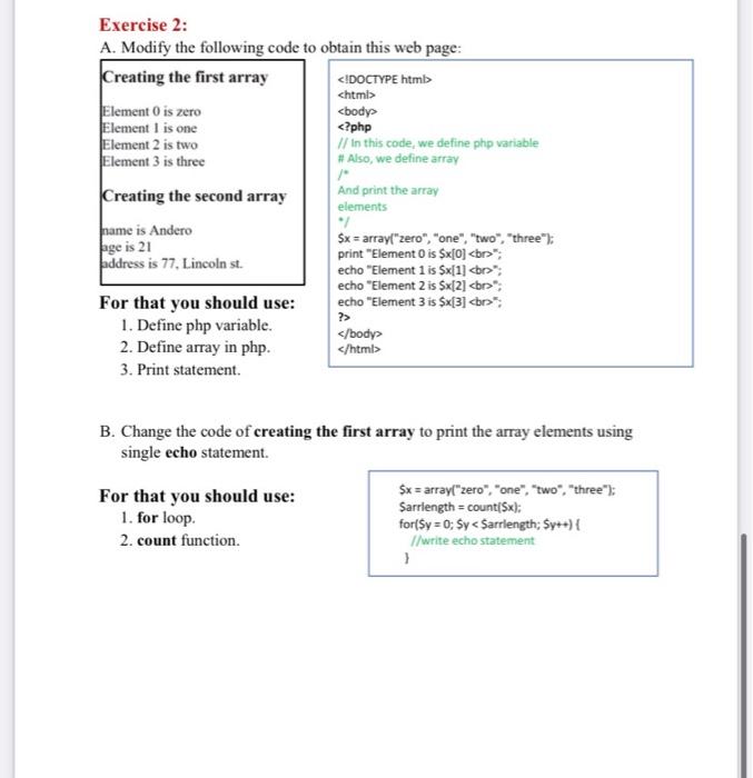 Solved Exercise 2: A. Modify the following code to obtain | Chegg.com