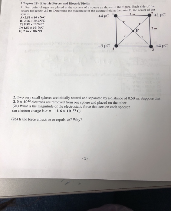 Solved Chapter 18 Electric Forces and Electric Fields 1. | Chegg.com