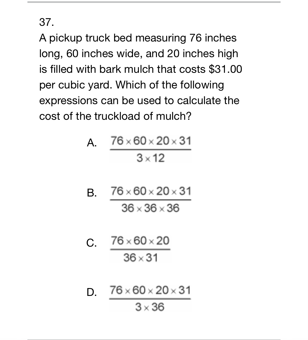 Solved A pickup truck bed measuring 76 ﻿inches long, 60 | Chegg.com