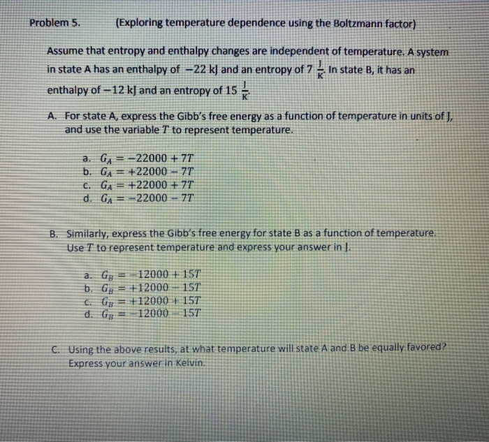 Solved Problem 5. (Exploring Temperature Dependence Using | Chegg.com