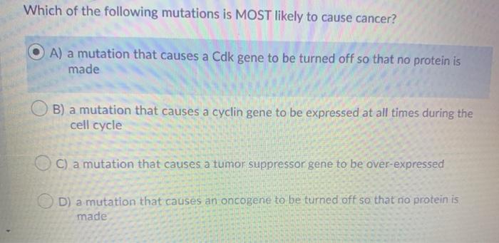 Solved Which of the following mutations is MOST likely to | Chegg.com