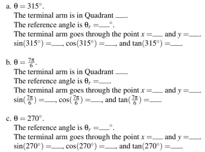 Solved a. 0 = 315°. The terminal arm is in Quadrant The | Chegg.com