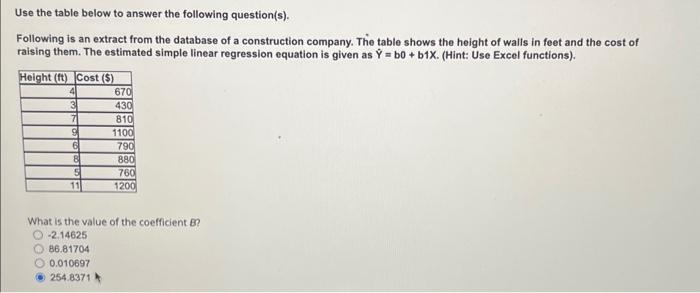 Solved Use the table below to answer the following | Chegg.com