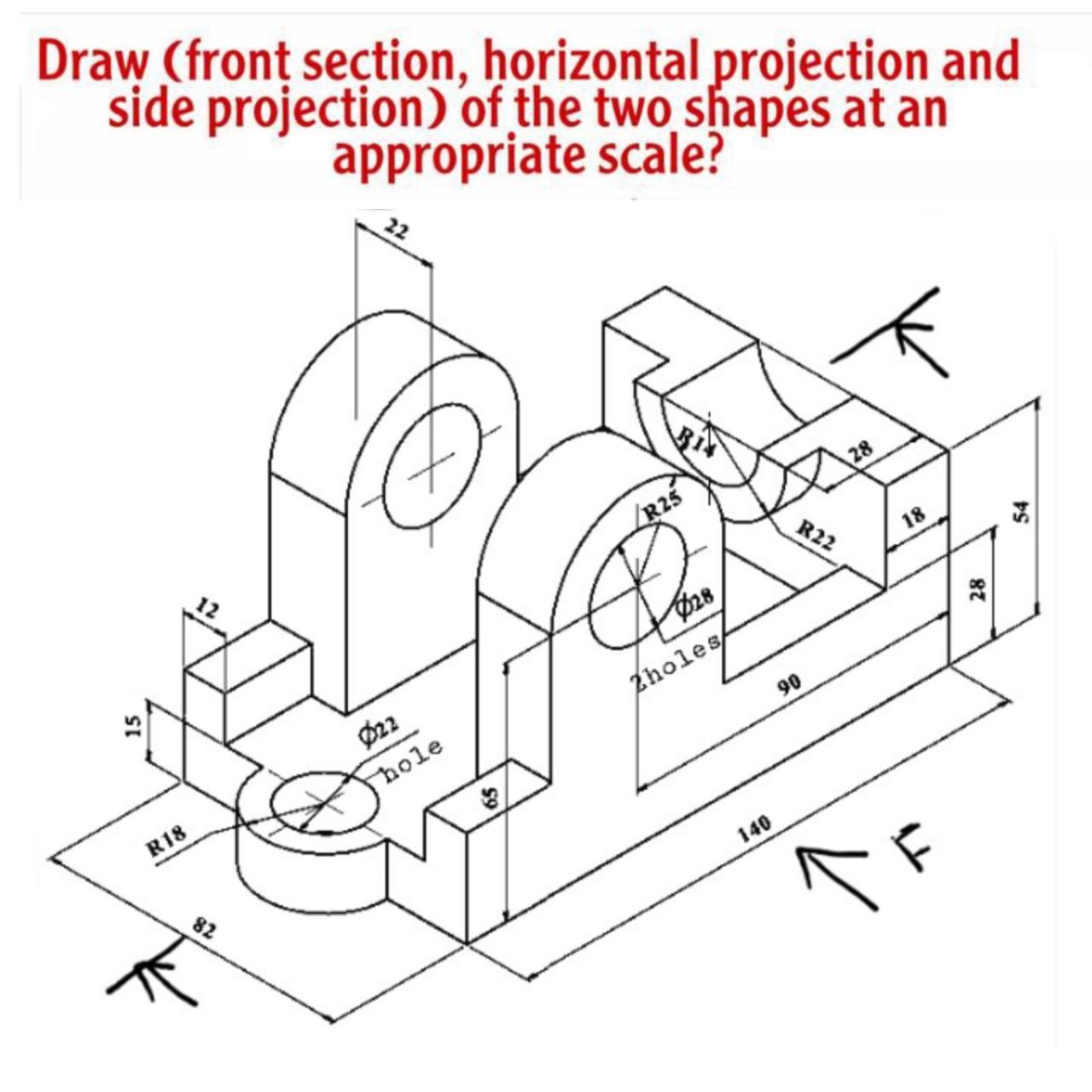 Solved Draw (front section, horizontal projection and side | Chegg.com