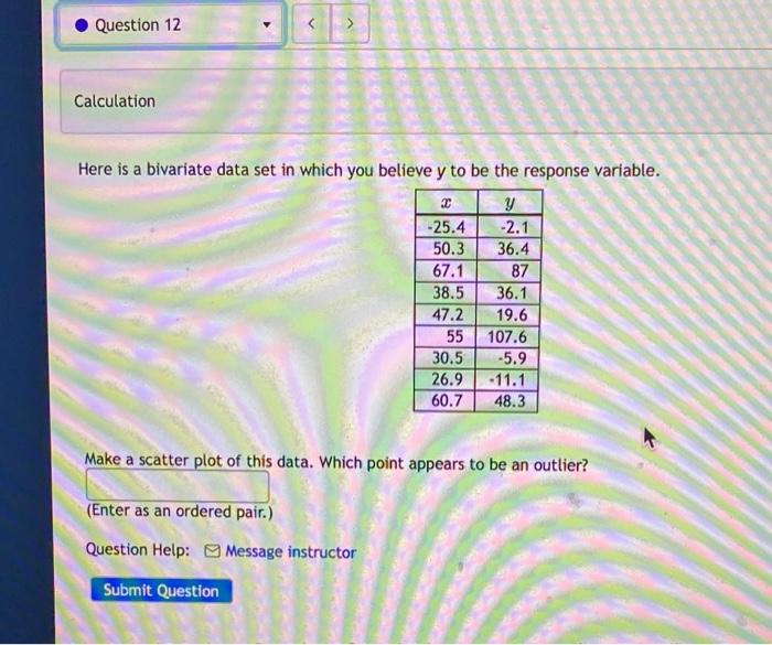 Solved Question 12 > Calculation C Here is a bivariate data | Chegg.com