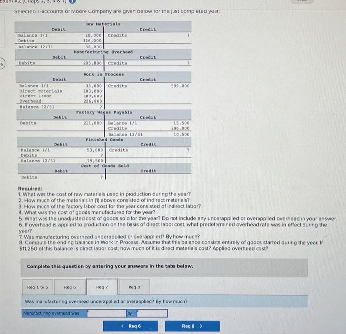 Selected T-accounts of Moore Company are given below | Chegg.com