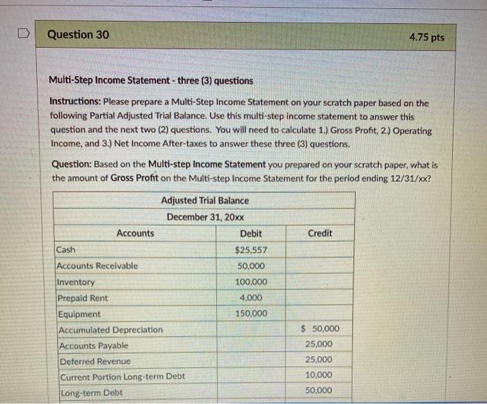 Solved Question 30 4.75 pts Multi-Step Income Statement - | Chegg.com