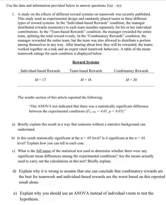 Solved Use the data and information provided below to answer | Chegg.com