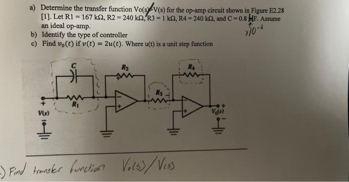 Solved a) Determine the transfer function Vo(s)V(s) for the | Chegg.com