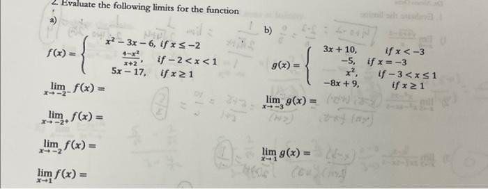 Solved 2. Evaluate the following limits for the function a) | Chegg.com